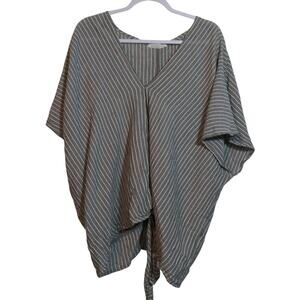 Handloom Gray Striped Cotton Oversized Dolman Sleeve Top  Minimalist Size OS